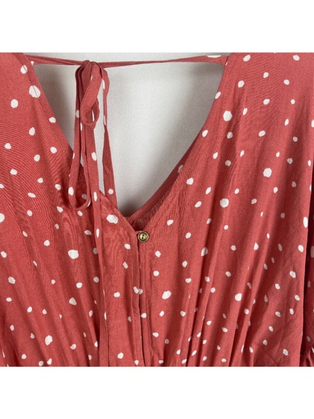 Allie Rose Polka Dot Ruffle Hem Romper With Tie Back & Short Sleeves - Size S - Picture 11 of 12